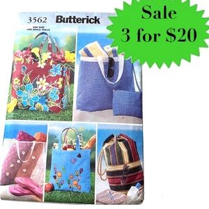 BUTTERICK vintage sewing pattern beach tote bag oversized purse shoulder handbag